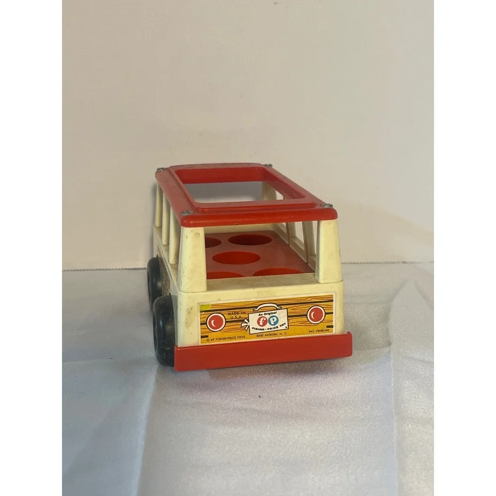 Vintage Fisher Price Little People Mini Bus Toy Red Cream‎ 1970s FP 141